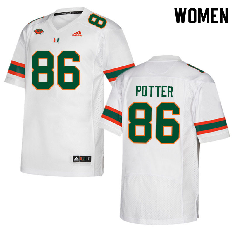 Women #86 Fred Potter Miami Hurricanes College Football Jerseys Sale-White - Click Image to Close